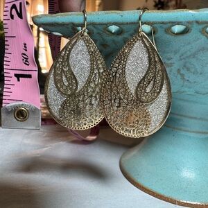 Gold Filigree + Silver Glitter Teardrop Statement Earrings